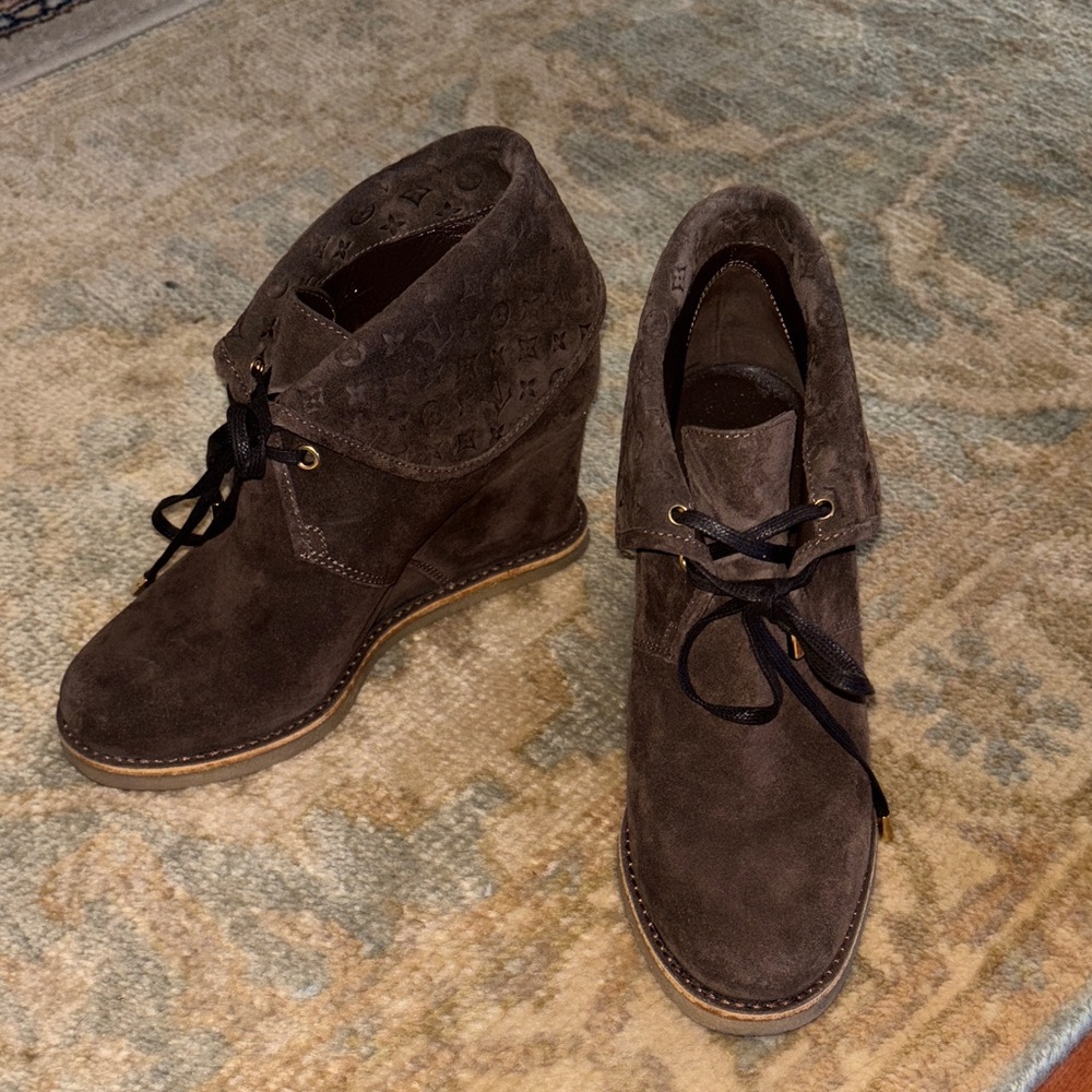Louis Vuitton Dark Brown Lace Up Boots